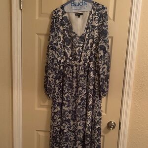 INC International Concepts Blue and White Long Sleeve Dress